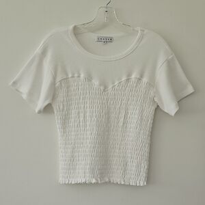 Chaser Cropped White Short Sleeve Top With Smocked Bodice Y2K Summer Size Medium